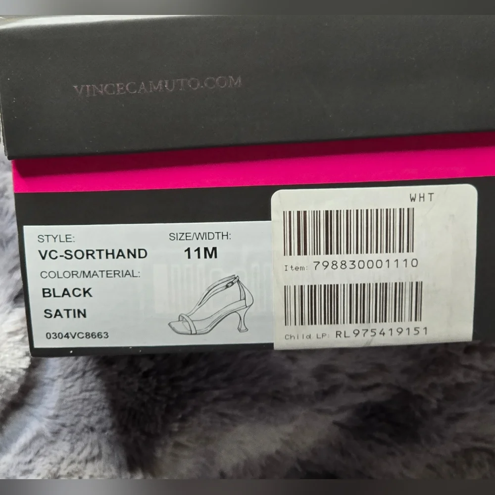 NWB Vince Camuto Women's Sorthand Heeled‎ Sandal Black Satin Size 11